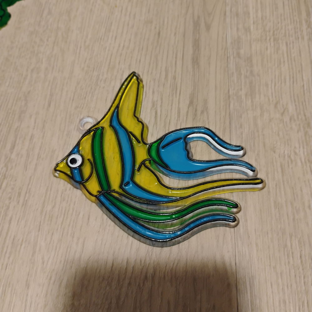 Vintage Plastic Fish Decor with Blue and Yellow Accents